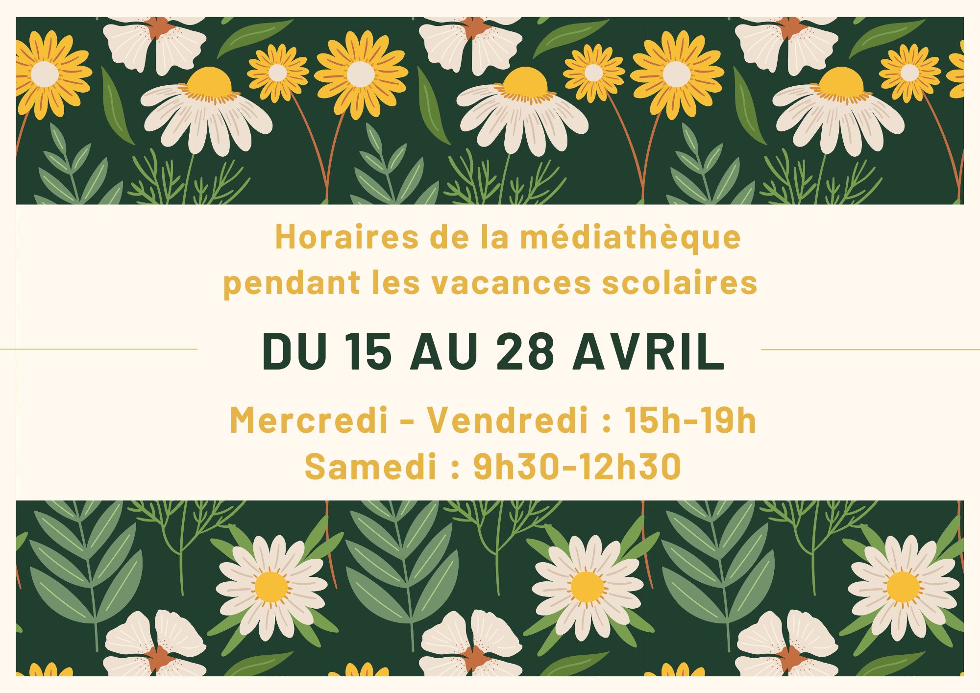 Changement horaires vacances avril MEDIATHEQUE